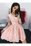 Long Sleeves Short Lace Prom Dresses Homecoming Formal Dresses
