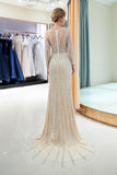 Beaded Evening Dresses Luxury Mermaid Crystal Sweep Train Long Sleeves Prom Dress