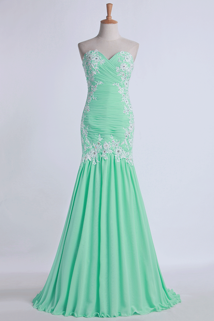 Prom Dresses Pleated Chiffon With Beaded Lace Floor Length Open Back ...
