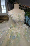 Luxurious Boat Neck Mid-Length Sleeve Wedding Dresses Lace Up With Handmade Flowers