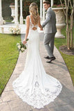 Spaghetti Straps Lace Open Back Mermaid Off White Wedding Dresses Bridal Dresses SJS15416