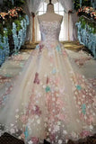 Gorgeous Foral Wedding Dresses Lace Up Strapless With Handmade Flowers And Beads