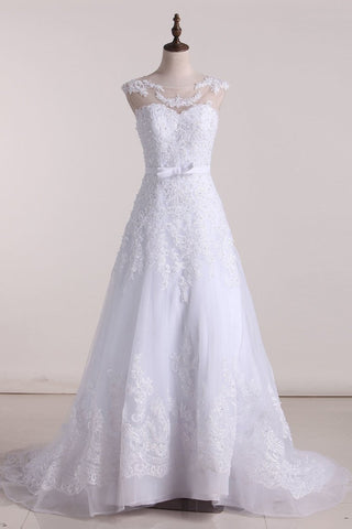 Scoop A Line Wedding Dresses Tulle With Applique And Sash