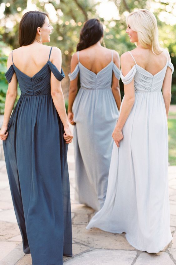 A Line Off The Shoulder V Neck Long Rustic Bridesmaid Dresses