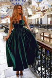 Vintage A-Line Sweetheart Straps Open Back Dark Green Velvet Floor Length Prom Dresses SJS15481