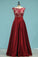 A Line Scoop Open Back Satin & Lace Floor Length Prom Dresses