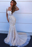 Charming Mermaid Square Neck Straps Lace Wedding Dresses, Bridal SJS20403