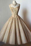 Elegant A-Line Straps Sweetheart Tea-Length Sleeveless Homecoming Dresses
