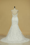 Spaghetti Straps Mermaid Wedding Dresses Tulle With Applique And Beads