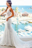 Romantic Deep V Neck Sleeveless Lace Wedding Dress Mermaid Wedding Dresses With SJSP2NSHCG1