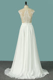 Chiffon Wedding Dresses Scoop Cap Sleeves With Applique And Slit