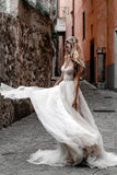 Rustic A Line Tulle Sweetheart Strapless Wedding Dresses, Sleeveless Beach Bridal Dresses SJS15526