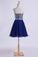 Homecoming Dress Dark Royal Blue Beaded Sweetheart Short/Mini A Line/Princess Chiffon
