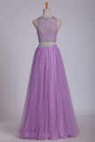 Two Pieces Bateau Prom Dress A Line With Beading Tulle