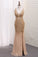 Luxury Mermaid Chiffon Beaded Bodice Straps Prom Dresses With Slit Crossed Back