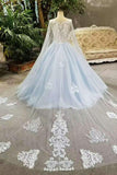 Tulle Tiffany Blue Wedding Dresses Lace Up With Appliques And Beads Scoop Neck