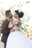 V Neck Long Sleeves A Line Wedding Dresses Tulle With Applique