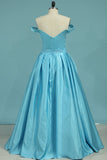 New Arrival Off The Shoulder Prom Dresses A Line Satin With Beads