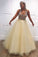 Simple Daffodil V-Neck A-Line Tulle Beads Formal Evening Dresses Long Prom Dresses