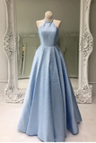 Open Back Floor Length Prom Dress With Pearls A Line Sleeveless Formal SJSP74AHYZK