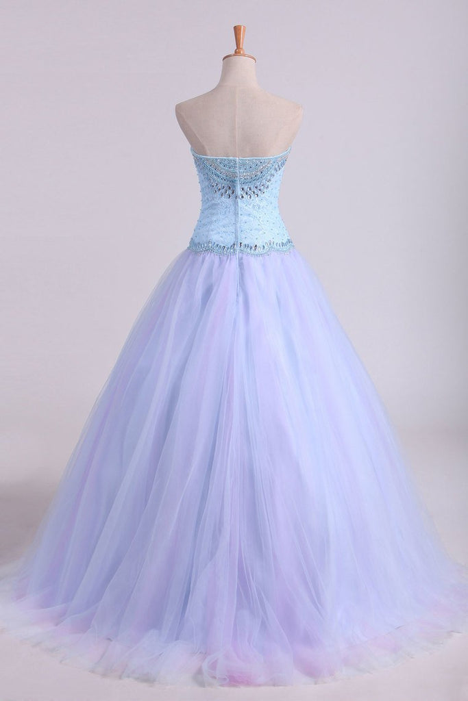 Ball Gown Sweetheart Prom Dresses Tulle & Lace With Beading