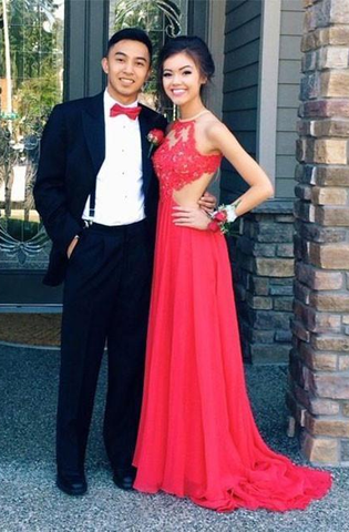 Red Backless Sexy Lace Unique Halter A-Line Slit Criss Cross Sleeveless Prom Dresses JS948