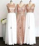 Gold Sequin Off-the-Shoulder Short A-Line White Cheap Modest Bridesmaid Dresses JS49