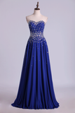 Prom Dresses A Line Sweetheart Floor Length Dark Royal Blue Chiffon