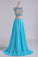 Bateau Two Pieces Prom Dresses A Line Beaded Bodice Open Back Floor Length Chiffon & Tulle