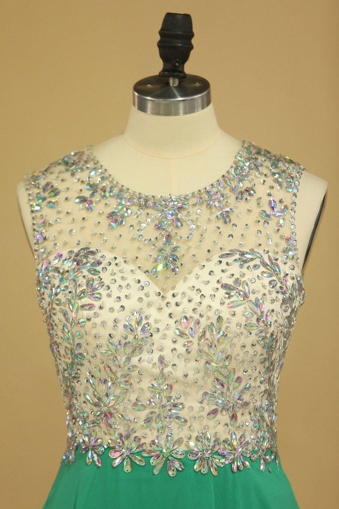 Scoop Open Back A Line With Beads Prom Dresses Sweep Train