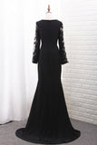 Chiffon Long Sleeves Scoop Mermaid Evening Dresses With Applique