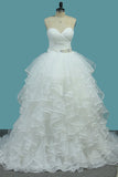 Organza A Line Sweetheart Bridal Dresses With Covered Button Court Train
