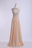 Prom Dresses Scoop A Line Floor-Length Open Back Chiffon With Beading