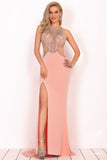 Sexy Open Back Scoop Prom Dresses Mermaid With Beads Spandex