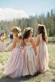 A line Blush Pink Flower Girl Dresses with Sash Gold Top Dresses for Kids SJS15545