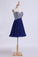 Homecoming Dress Dark Royal Blue Beaded Sweetheart Short/Mini A Line/Princess Chiffon