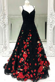 Charming Spaghetti Straps Long Black And Red Princess Prom Dresses