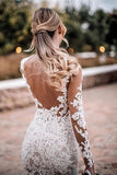 Mermaid Lace Appliques Long Sleeve See though Tulle Wedding Dresses, Beach Wedding Gowns SJS15261