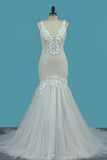Mermaid Wedding Dresses Straps Tulle With Applique And Beads