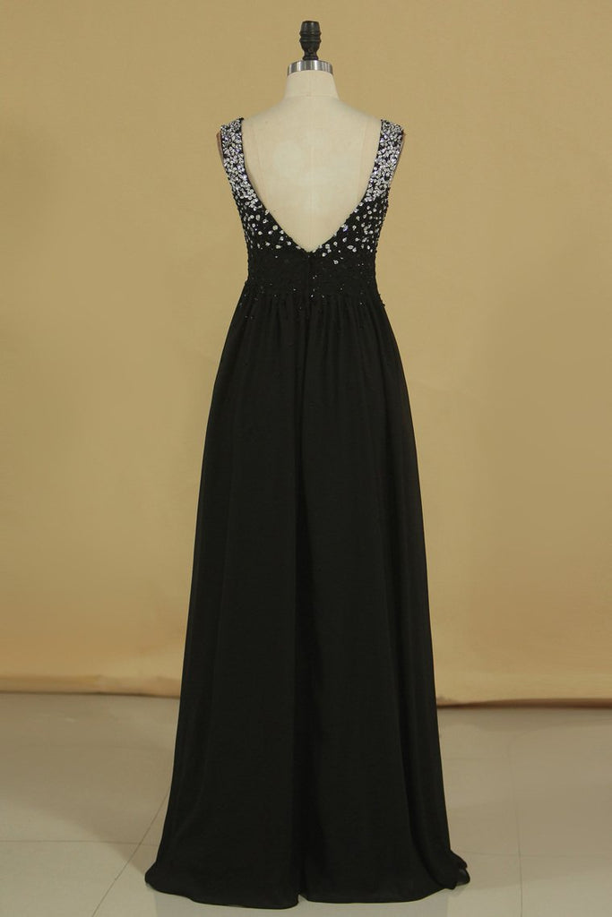 Straps A Line Empire Waist With Beading Prom Dresses
