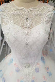 Hot Selling Scoop Neck Wedding Dresses Lace Up With Appliques And Handmade Flowers