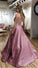 Spaghetti Straps A-line Scoop Sparkle Long Pink Prom Dresses with Pockets