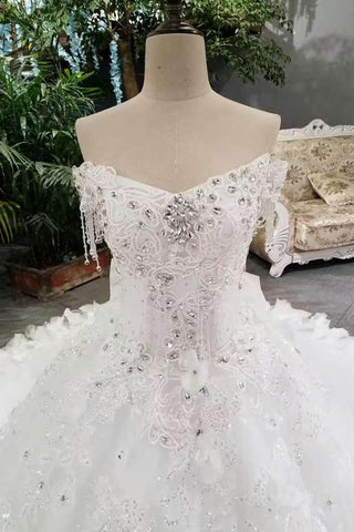 Fantastic Bling Bling Wedding Dresses Off The Shoulder With Appliques And Sequins Lace Up Tulle