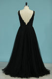 New Arrival Open Back Prom Dresses V Neck Tulle With Applique A Line