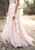 Long Tulle Vintage Romantic Unique A-Line Appliques Wedding Dresses