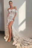 Charming Off the Shoulder Lace Wedding Dresses with 3D Appliques