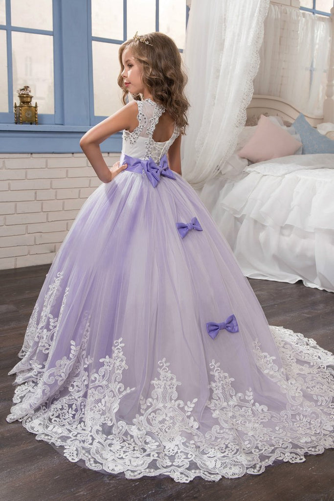 Flower Girl Dresses Scoop Ball Gown Tulle With Applique And Bow Knot ...