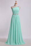 Prom Dresses One Shoulder A-Line Chiffon With Beading&Sequins Floor Length
