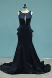 New Arrival Scoop Satin With Beading Prom Dresses Mermaid Court Train