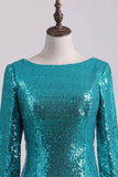 Sexy Open Back Long Sleeve Prom Dresses Sequins Mermaid Sweep Train